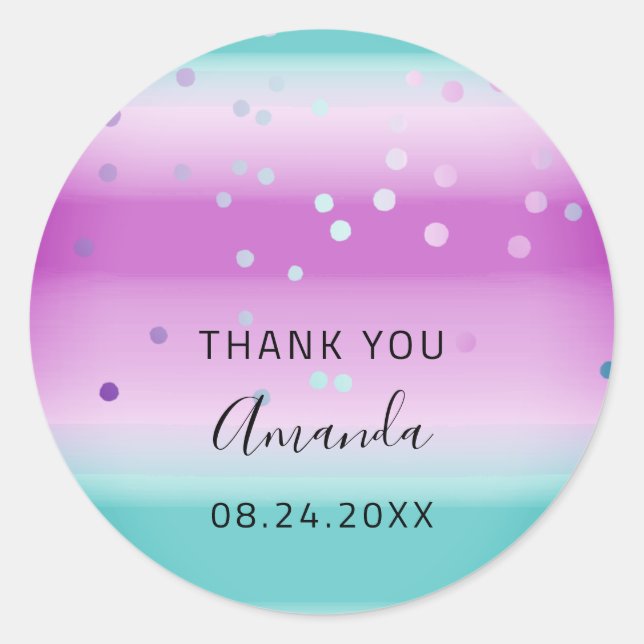 Sticker Rond Nom du Merci Date Sweet 16e Mariage Turquoise nupt (Devant)