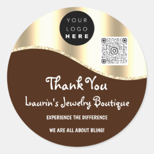Sticker Rond Nom du Merci Logo Code Qr Parties scintillant Brow