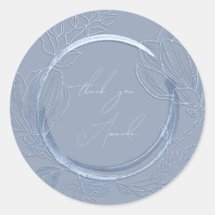Sticker Rond Nom du Merci Magnolia Floral Bleu Jardin Royal