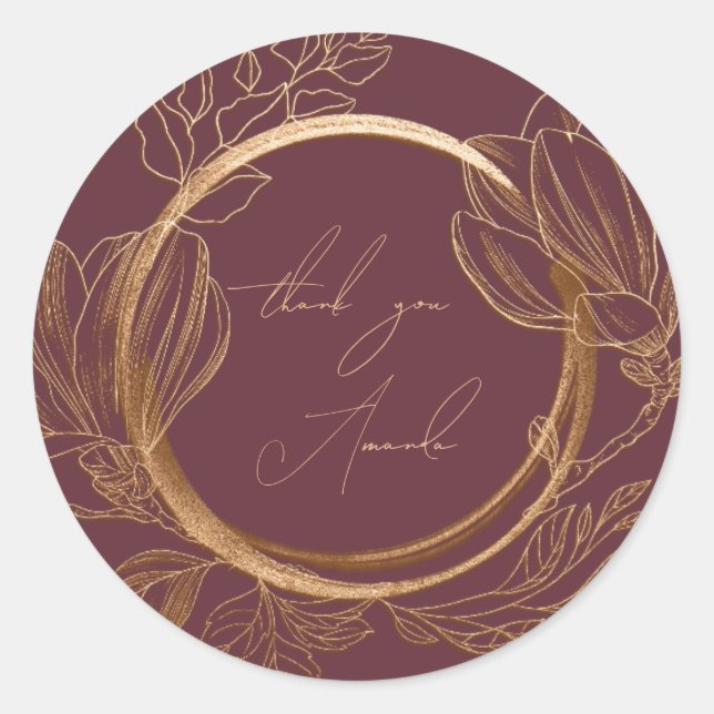 Sticker Rond Nom du Merci Magnolia Floral Garden Gold Mustard (Devant)