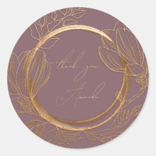 Sticker Rond Nom du Merci Magnolia Floral Garden Gold Purple