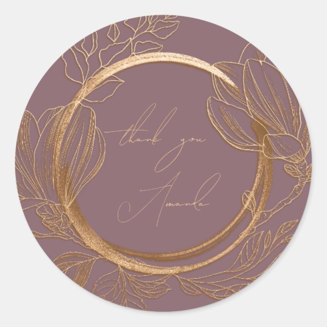 Sticker Rond Nom du Merci Magnolia Floral Garden Gold Purple (Devant)