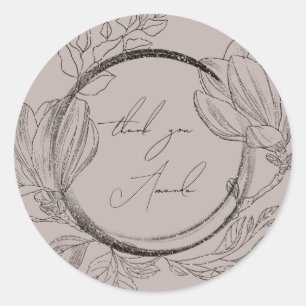 Sticker Rond Nom du Merci Magnolia Floral Smoky Brown Grey