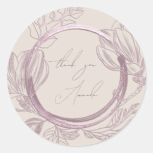 Sticker Rond Nom du Merci Magnolia Jardin Floral Rose Ivory
