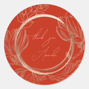 Sticker Rond Nom du Merci Magnolia Jardin Floral Rose RedGold