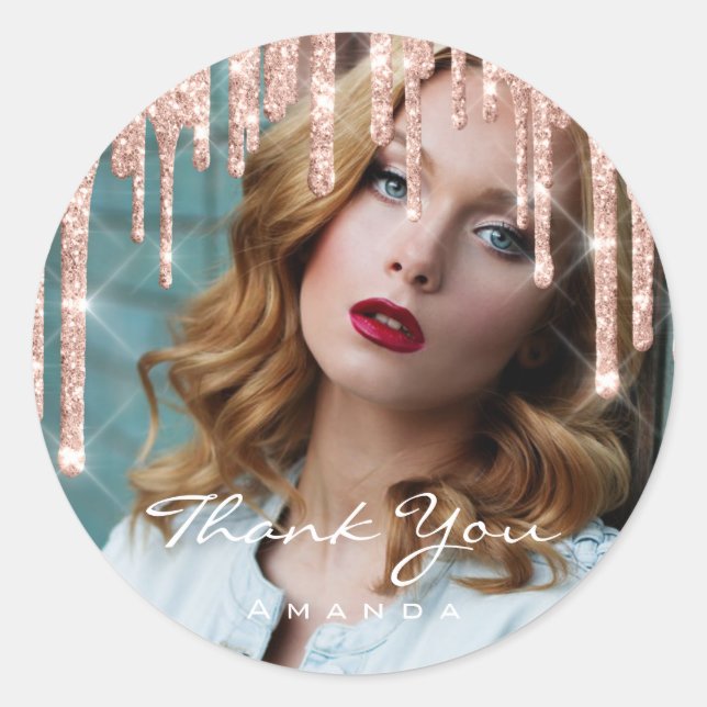 Sticker Rond Nom du Merci photo 16e Parties scintillant Rose nu (Devant)