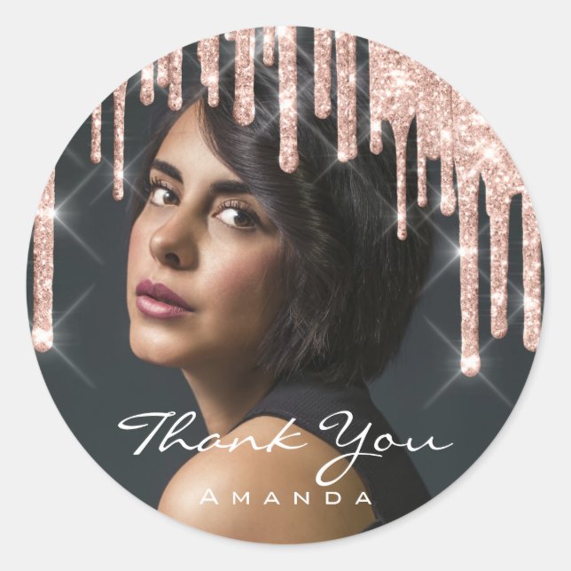 Sticker Rond Nom du Merci photo Parties scintillant du Rose de  (Devant)