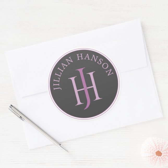 Sticker Rond Nom du monogramme artistique Logo Framboise Violet (Enveloppe)