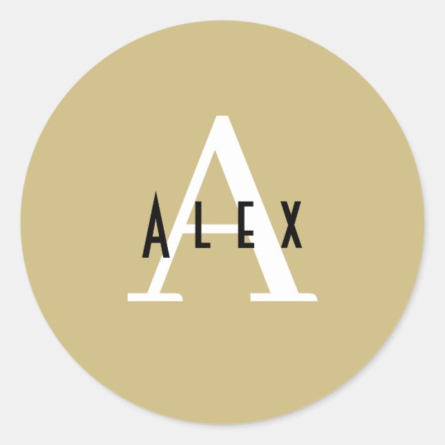 Sticker Rond Nom du monogramme de Preppy Tan moderne + initial (Devant)