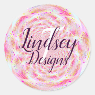 Sticker Rond Nom du monogramme rose et corail