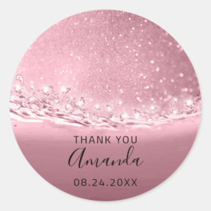 Sticker Rond Nom du remerciement Date Étincelle Rose rose rose 