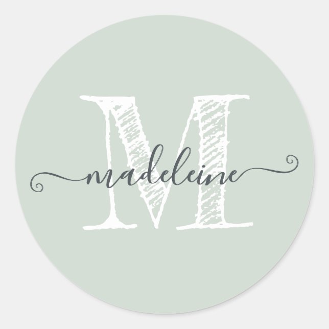 Sticker Rond Nom du script moderne Monogramme Initial Pastel Ve (Devant)