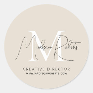 Sticker Rond Nom du script monogramme moderne logo beige