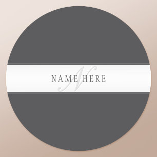 Sticker Rond Nom élégant et monogramme   Gris foncé et clair