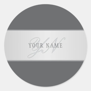 Sticker Rond Nom élégant & Monogramme Lettrage (ou autre texte)