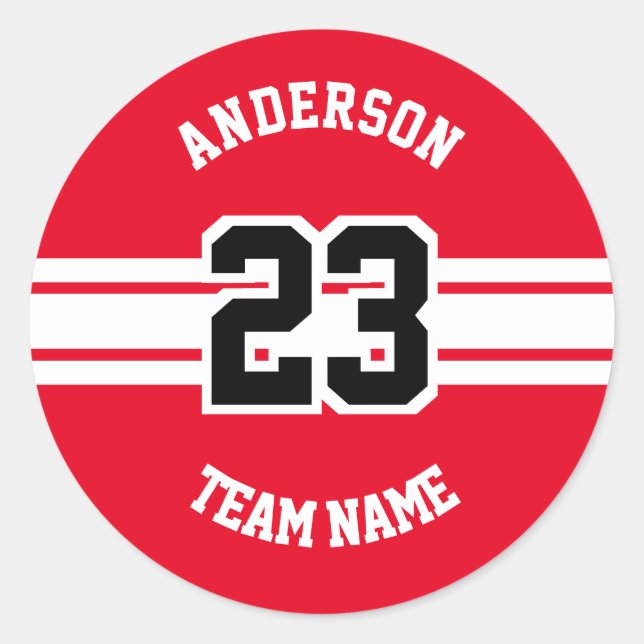 Sticker Rond Nom, équipe et numéro du sport Designs rouges (Devant)