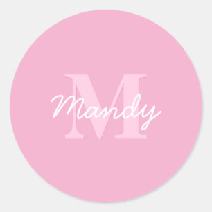 Sticker Rond Nom et monogramme curieux à l'air mignon   Rose