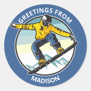 Sticker Rond Nom et texte personnalisés SNOWBOARDER