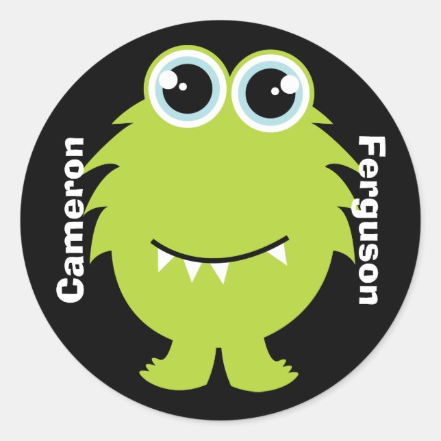 Sticker Rond Nom Étiquette/Sticker - Green Monster Design (Devant)