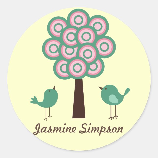 Sticker Rond Nom Étiquettes/Stickers Deux oiseaux verts (Devant)