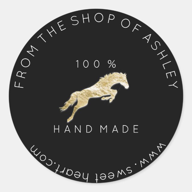 Sticker Rond Nom fait main Web Race Horse Logo Black Golden (Devant)