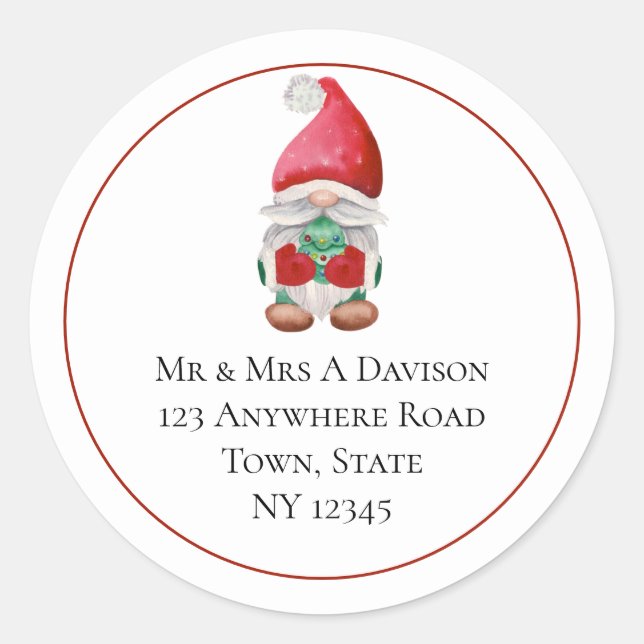 Sticker Rond Nom Gnome de Noël mignon Retour Adresse classique (Devant)