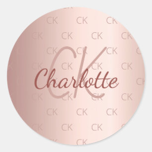 Sticker Rond Nom initial du monogramme or rose