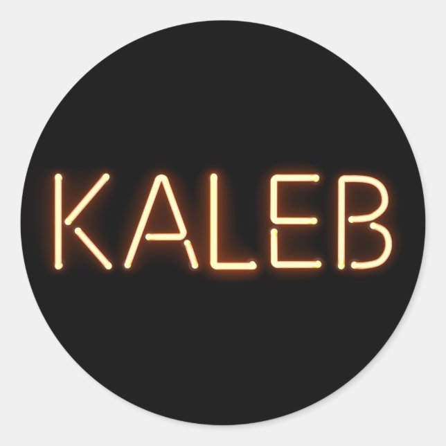 Sticker Rond Nom Kaleb dans les lumières brillantes du néon (Devant)