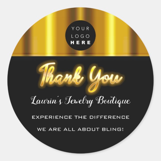 Sticker Rond Nom Merci Logo personnalisé Gold Black Elegance (Devant)