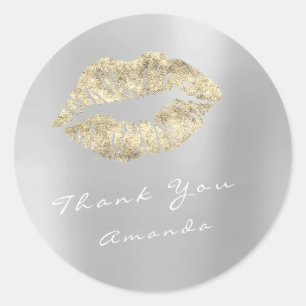 Sticker Rond Nom Merci Metal Kiss Gold Silver Gray Maquillage