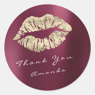 Sticker Rond Nom Merci Metal Kiss Or Bourgogne Rouge maquillage