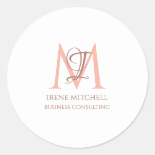 Sticker Rond Nom minimal du monogramme d'or rose blanche