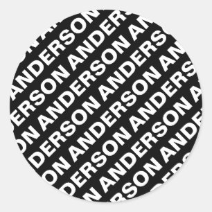 Sticker Rond Nom modifiable répété en gras   Blanc noir simple