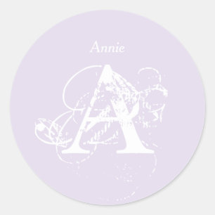 Sticker Rond Nom Monogram Lavender Elegant Simple Modèle
