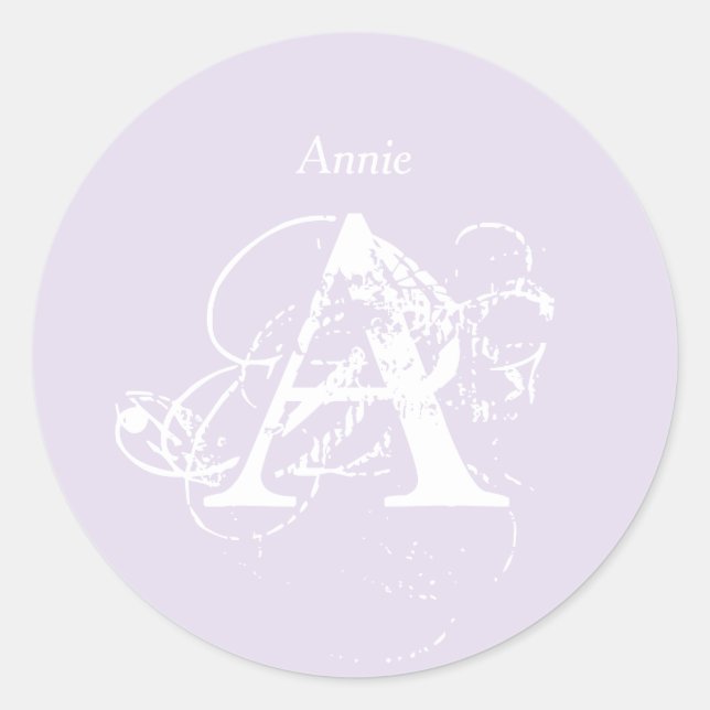 Sticker Rond Nom Monogram Lavender Elegant Simple Modèle (Devant)