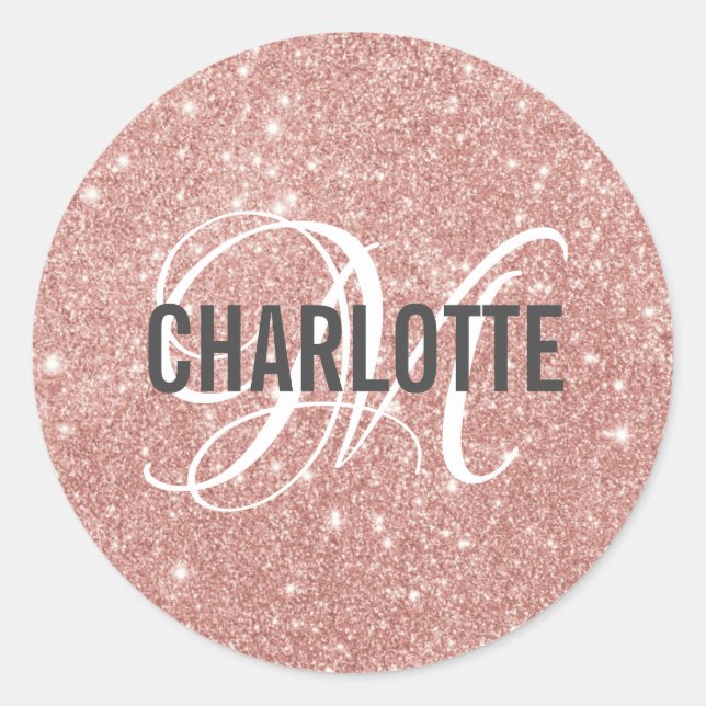Sticker Rond Nom monogramme de la parties scintillant rose pâle (Devant)