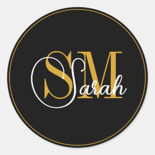 Sticker Rond Nom monogrammé et signature élégante