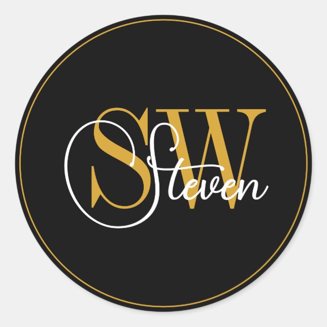 Sticker Rond Nom monogramme et signature moderne (Devant)