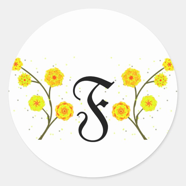 Sticker Rond Nom monogramme floral jaune d'aquarelle moderne (Devant)