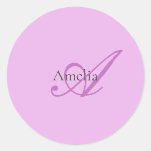 Sticker Rond Nom Monogramme Lettre initiale Orchid & Lilac