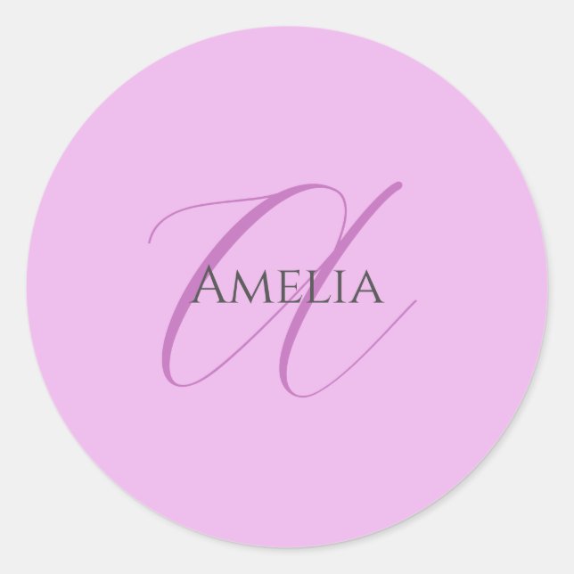 Sticker Rond Nom Monogramme Lettre initiale Orchid & Lilac (Devant)