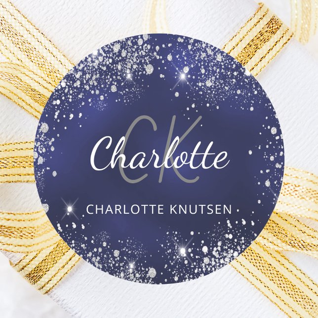 Sticker Rond Nom monogramme poussière de paillettes argentées b (Créateur téléchargé)