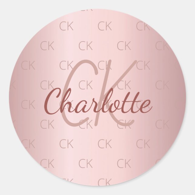 Sticker Rond Nom monogramme rose rose poussiéreux (Devant)