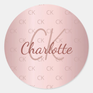 Sticker Rond Nom monogramme rose rose poussiéreux