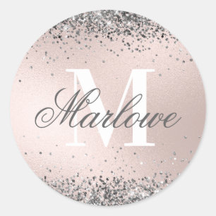 Sticker Rond Nom monographique personnalisé Parties scintillant