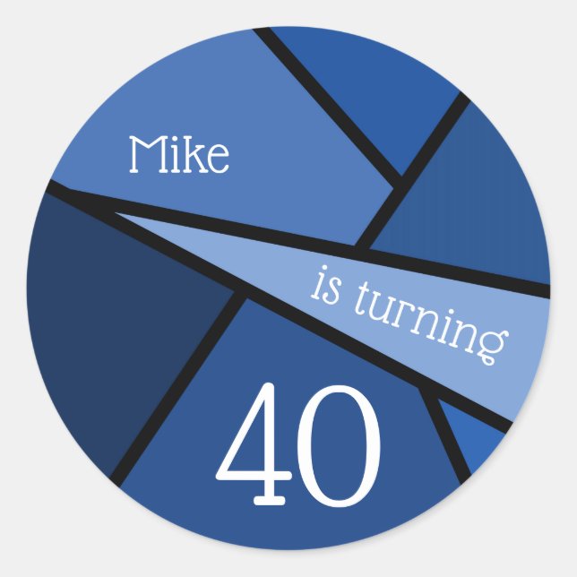 Sticker Rond Nom personnalisé 40e anniversaire Abstrait bleu gé (Devant)