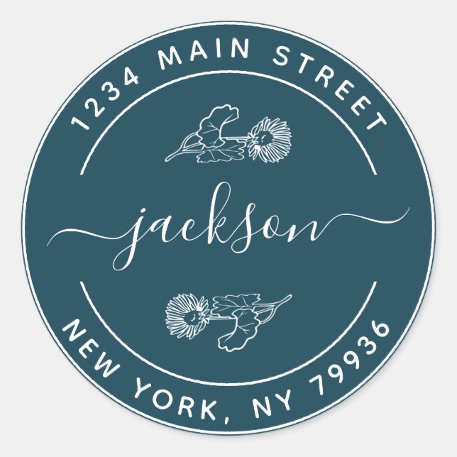 Sticker Rond Nom personnalisé Adresse de retour ronde moderne (Devant)
