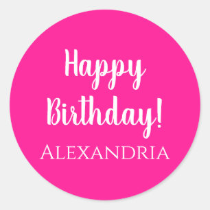 Sticker Rond Nom personnalisé Anniversaire Hot Pink Joyeux Anni