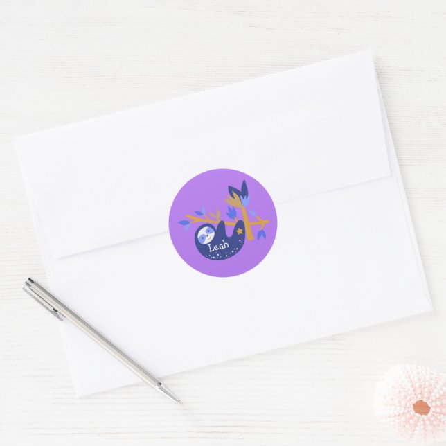 Sticker Rond Nom personnalisé bleu Koala Ours Violet arrière -  (Enveloppe)