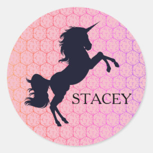 Sticker Rond Nom personnalisé/Couleur Unicorne Silhouette Stic